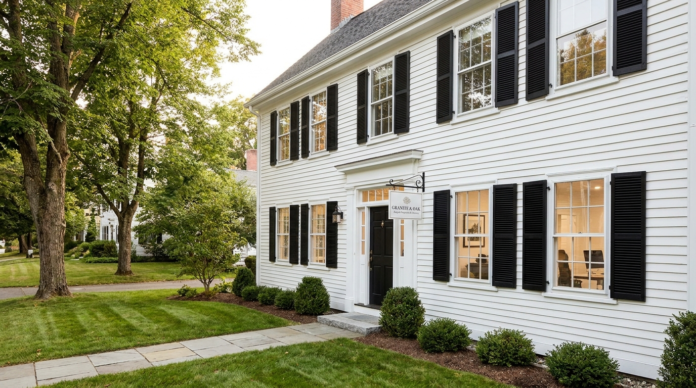 A beautiful historic New England colonial house converted into a professional business