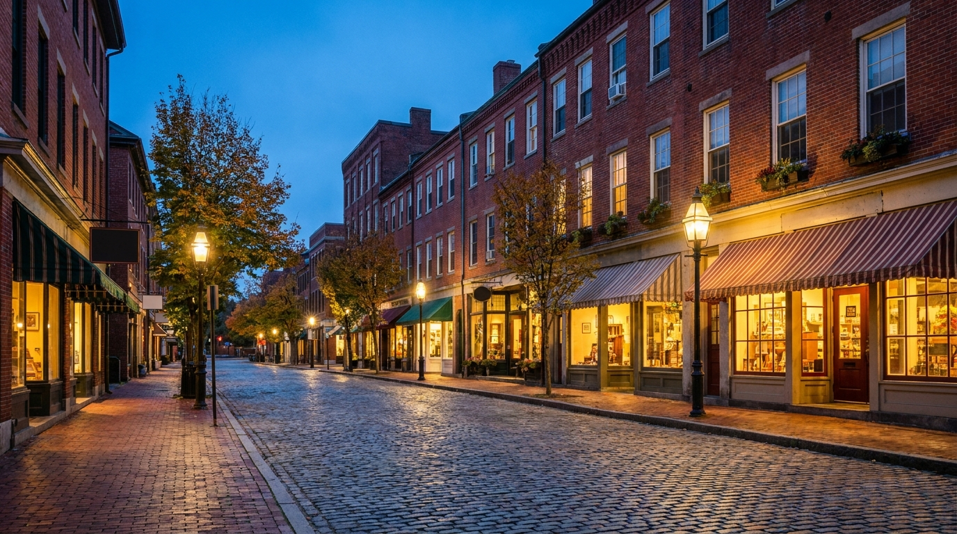 Main Street New England at dusk